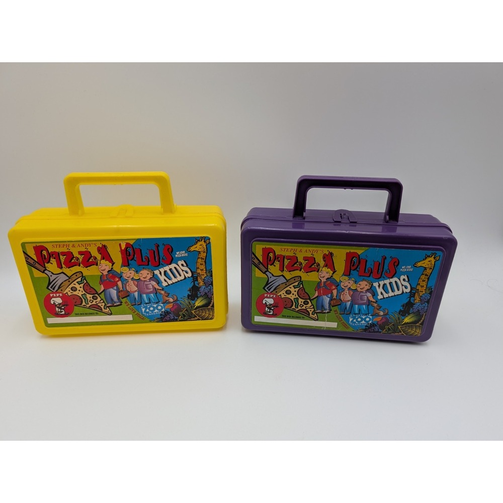 Whirley Industries Pizza Plus Yellow Purple Pencil Case Lunch Box Kids Meal Lot‎